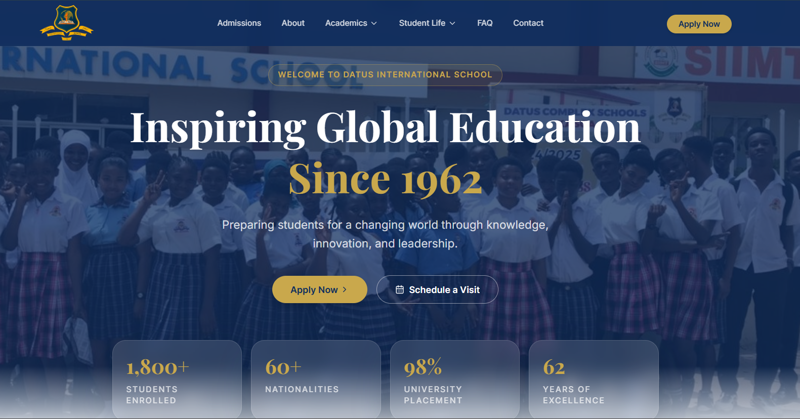 Datus School Complex homepage, after the rebuild